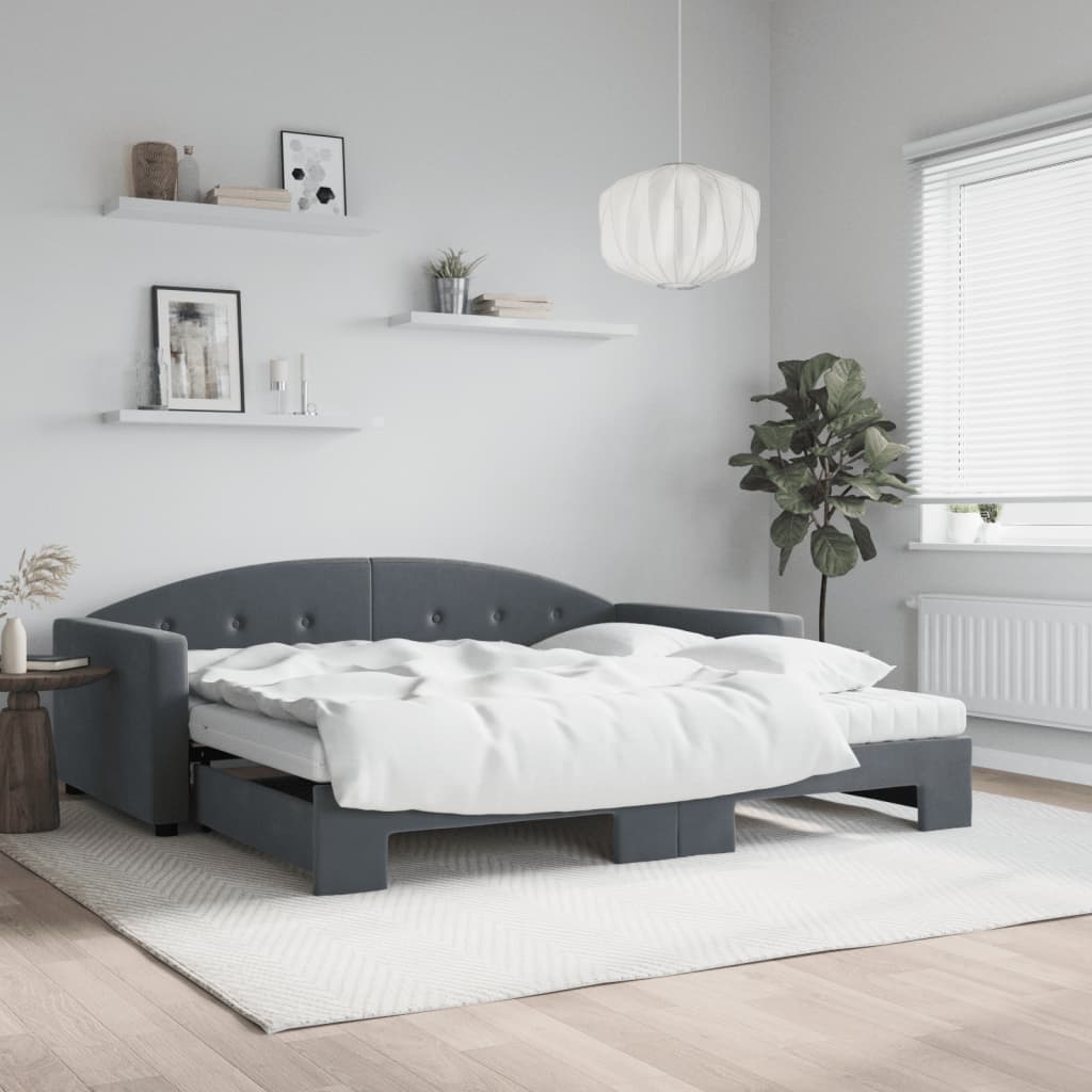 JUNG Vida Tagesbett Ausziehbar mit Matratzen Dunkelgrau 100x200 cm Samt