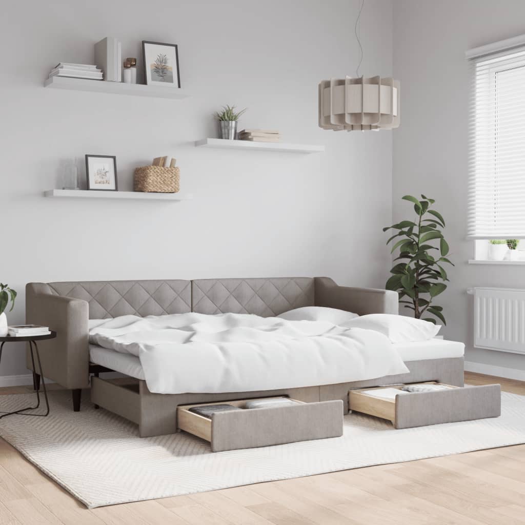 JUNG Vida Tagesbett Ausziehbar mit Schubladen Taupe 80x200 cm Stoff