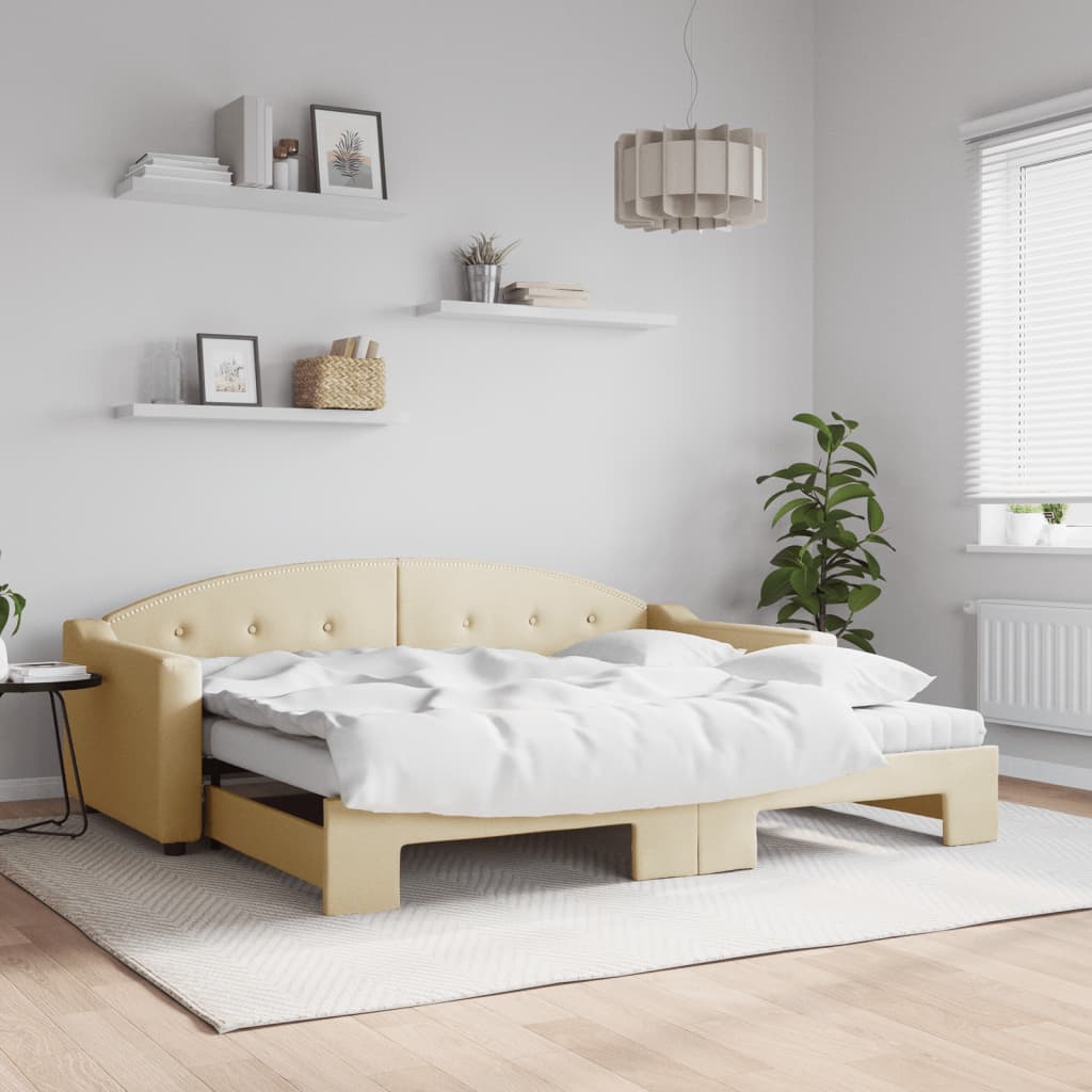 JUNG Vida Tagesbett Ausziehbar mit Matratzen Creme 90x200 cm Stoff