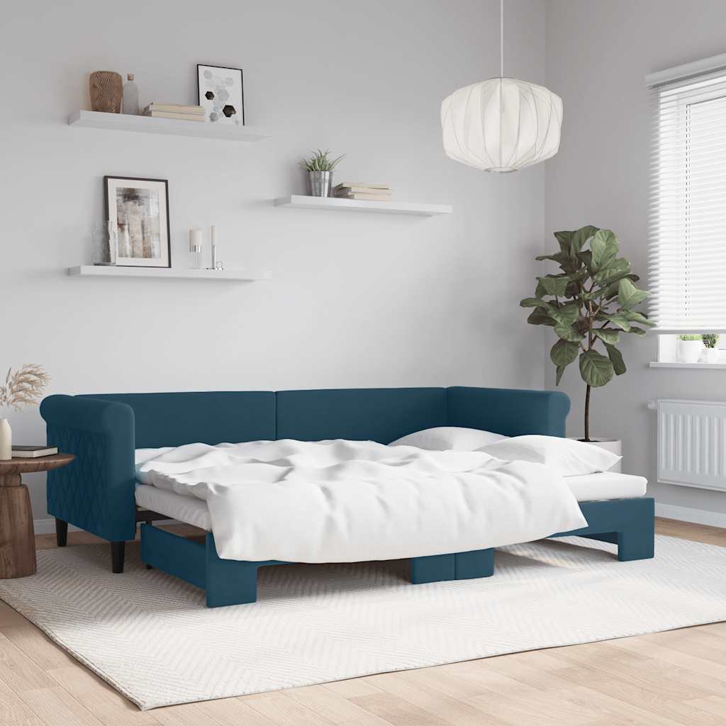 JUNG Vida Tagesbett Ausziehbar Blau 80x200 cm Samt