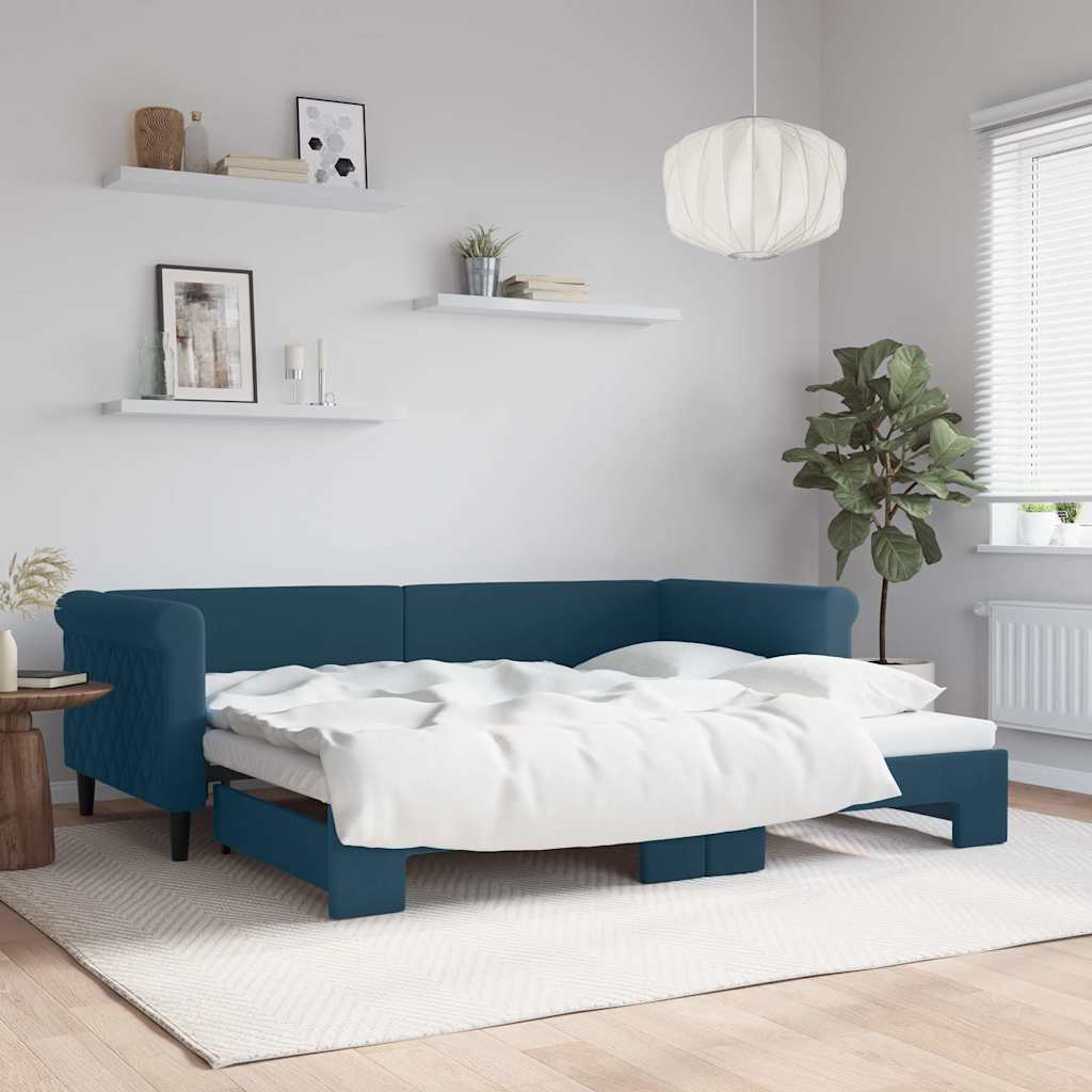 JUNG Vida Tagesbett Ausziehbar Blau 90x200 cm Samt
