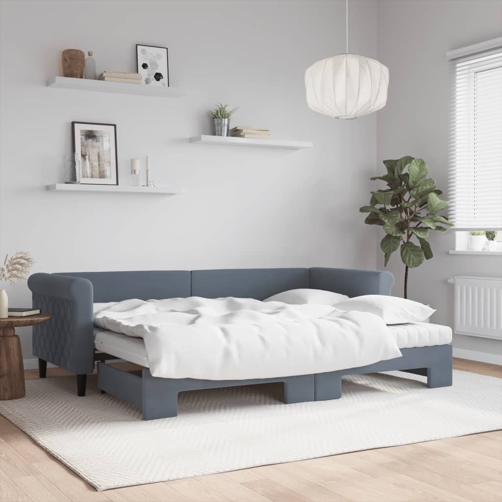 JUNG Vida Tagesbett Ausziehbar mit Matratzen Dunkelgrau 80x200 cm Samt