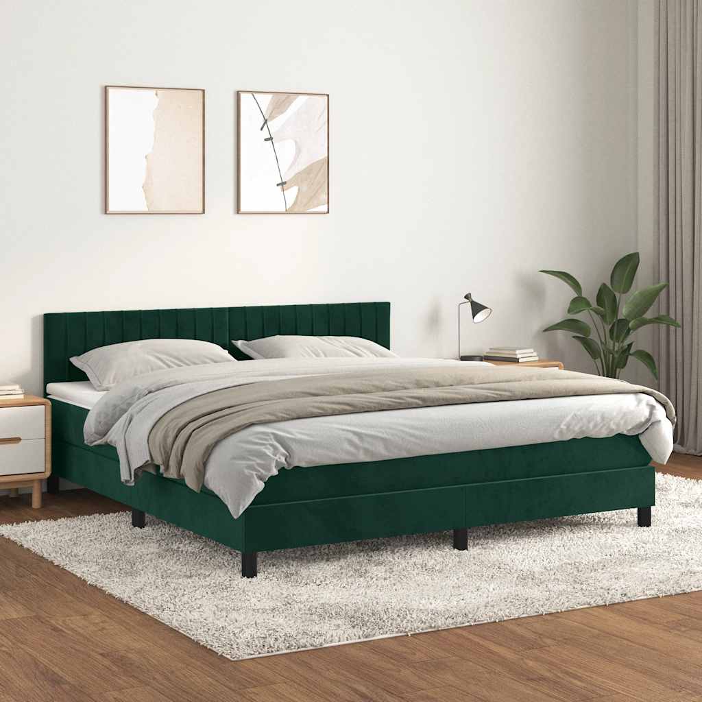 JUNG Vida Boxspringbett mit Matratze Dunkelgrün 160x200 cm Samt