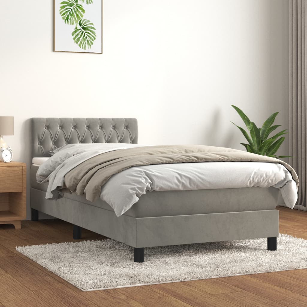 JUNG Vida Boxspringbett mit Matratze Hellgrau 90x200 cm Samt