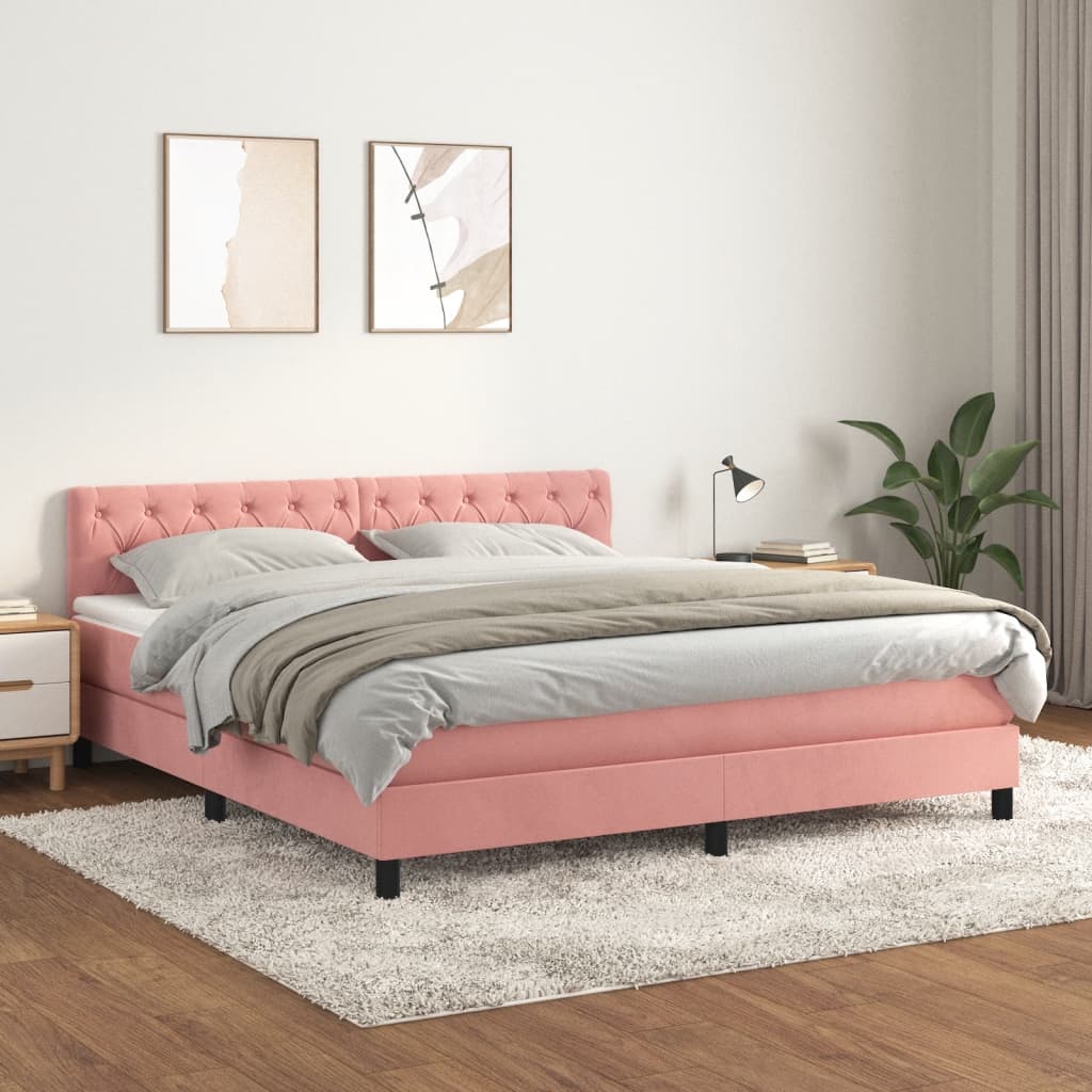JUNG Vida Boxspringbett mit Matratze Rosa 160x200 cm Samt