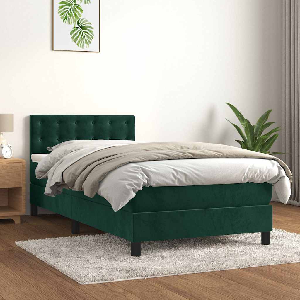 JUNG Vida Boxspringbett mit Matratze Dunkelgrün 90x190 cm Samt