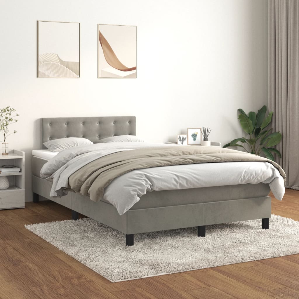 JUNG Vida Boxspringbett mit Matratze Hellgrau 120x200 cm Samt
