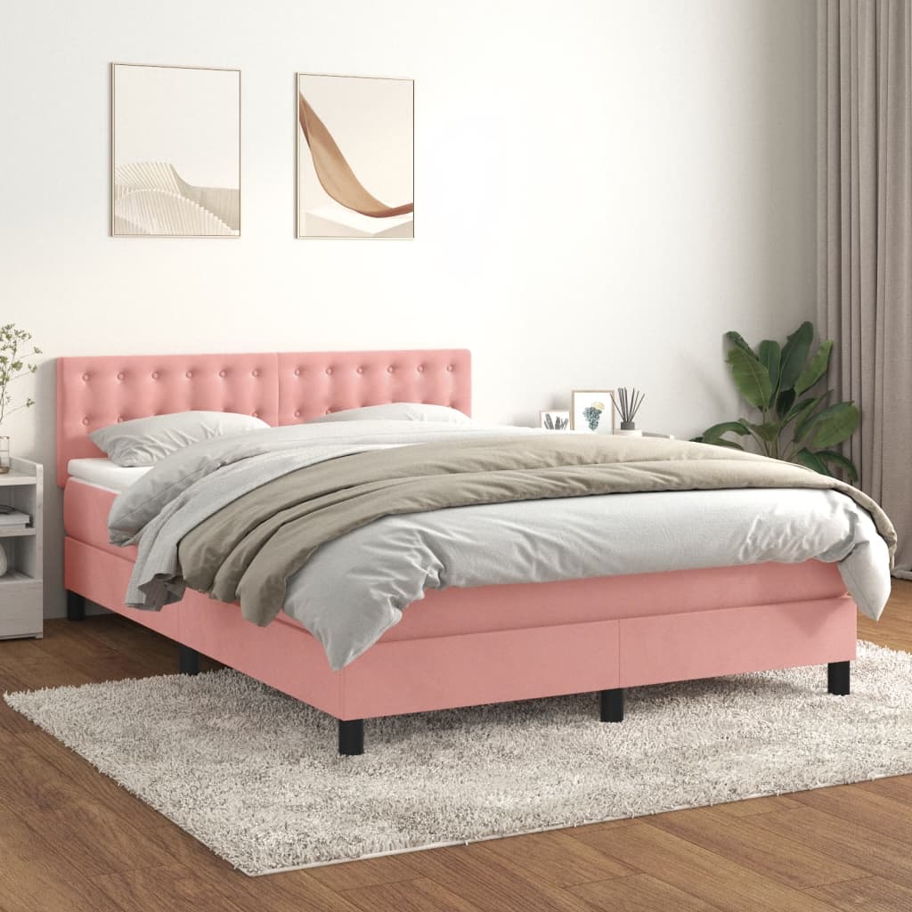 JUNG Vida Boxspringbett mit Matratze Rosa 140x190 cm Samt