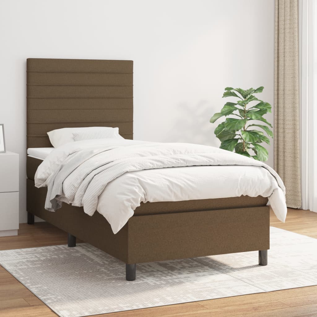 JUNG Vida Boxspringbett mit Matratze Dunkelbraun 100x200 cm Stoff