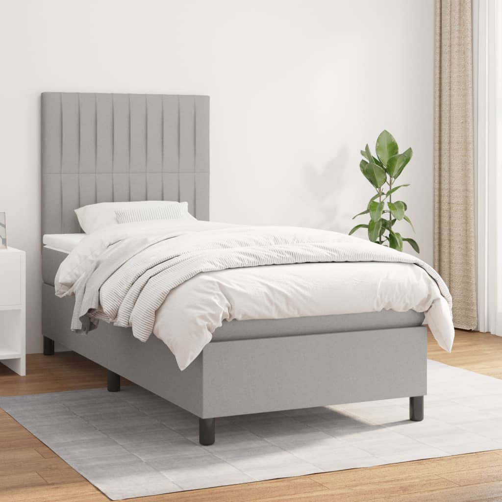 JUNG Vida Boxspringbett mit Matratze Hellgrau 100x200 cm Stoff