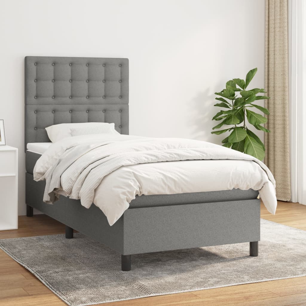 JUNG Vida Boxspringbett mit Matratze Dunkelgrau 90x190 cm Stoff