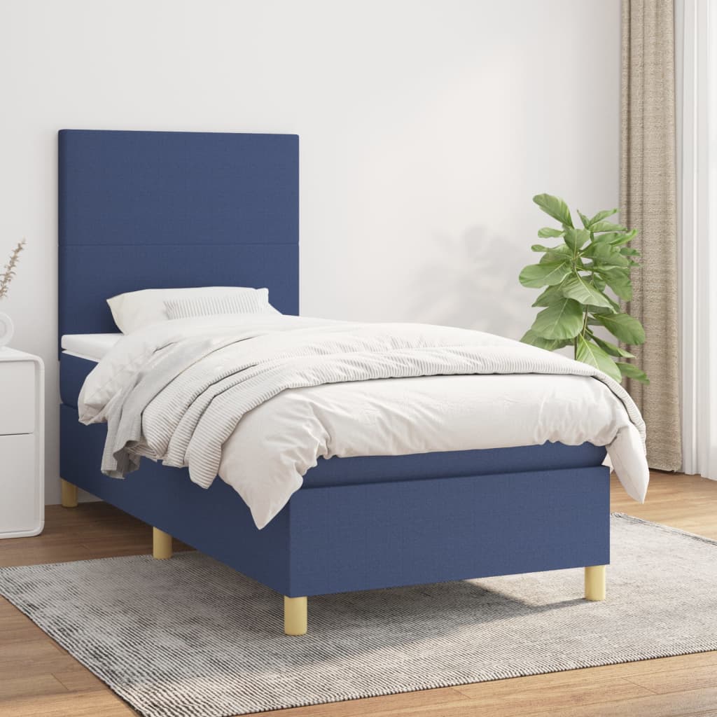 JUNG Vida Boxspringbett mit Matratze Blau 80x200 cm Stoff