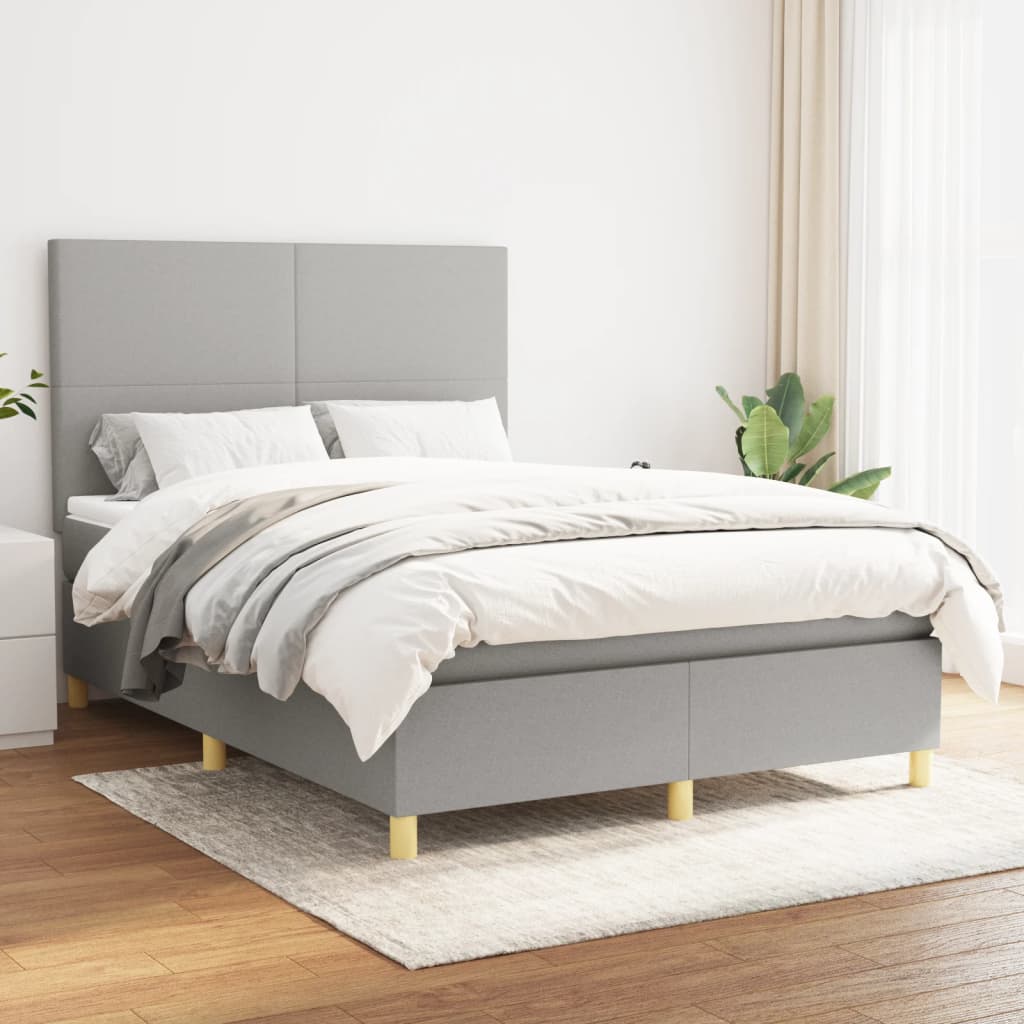 JUNG Vida Boxspringbett mit Matratze Hellgrau 140x200 cm Stoff