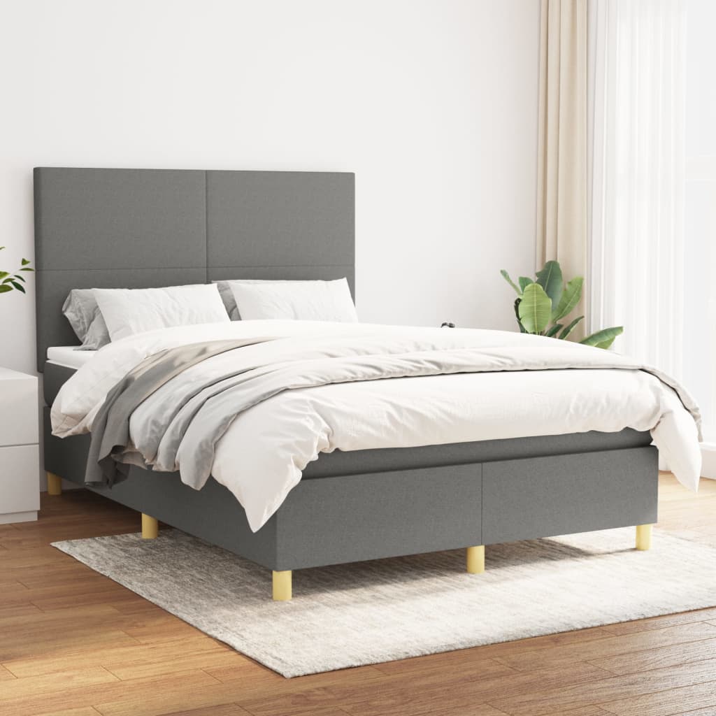 JUNG Vida Boxspringbett mit Matratze Dunkelgrau 140x200 cm Stoff