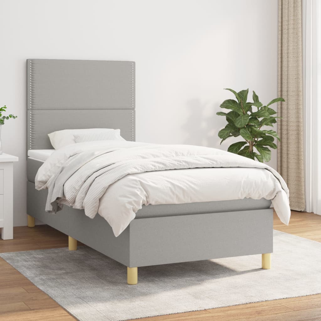 JUNG Vida Boxspringbett mit Matratze Hellgrau 90x190 cm Stoff