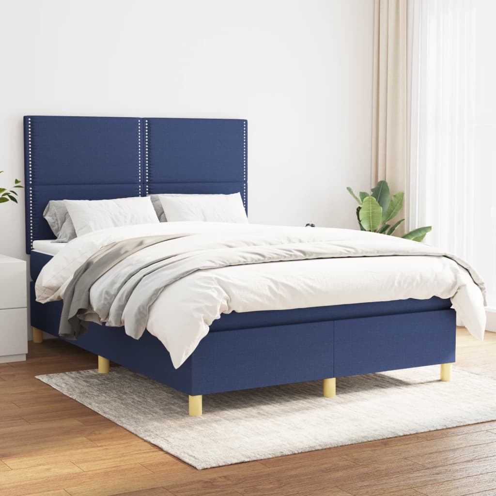 JUNG Vida Boxspringbett mit Matratze Blau 140x200 cm Stoff