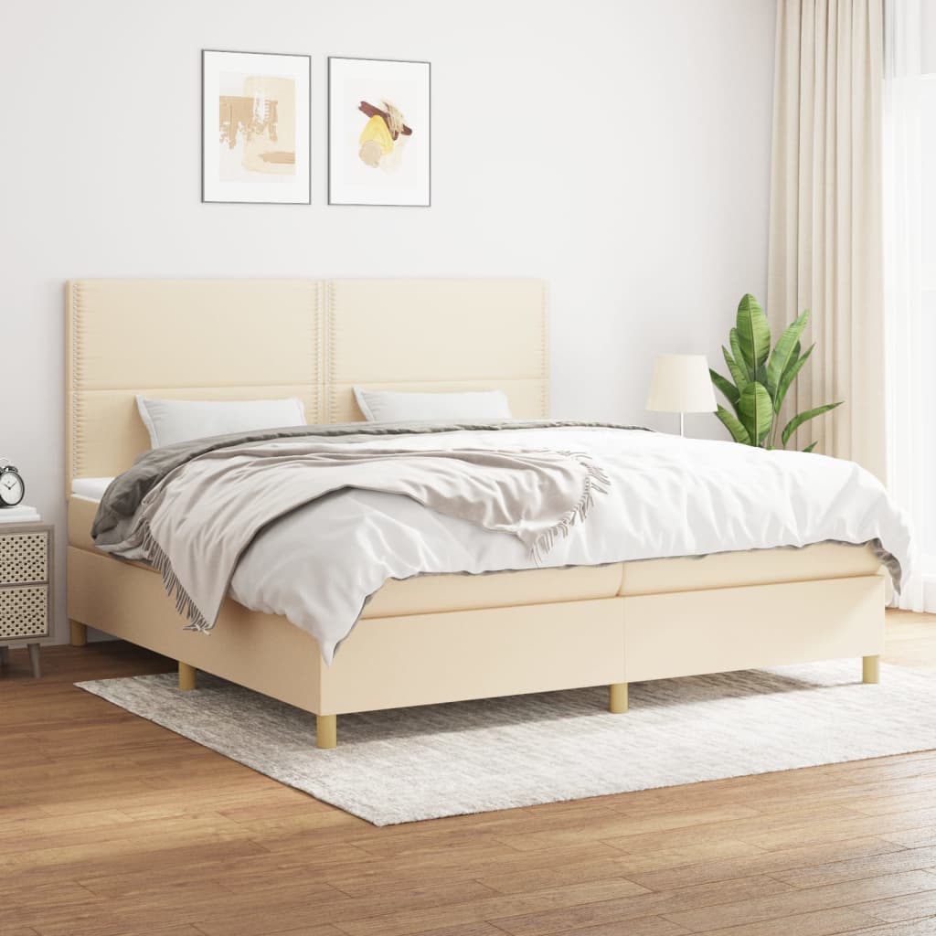 JUNG Vida Boxspringbett mit Matratze Creme 200x200 cm Stoff