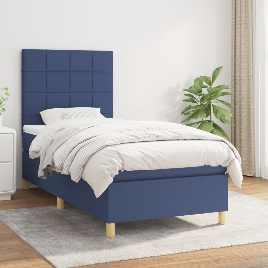 JUNG Vida Boxspringbett mit Matratze Blau 100x200 cm Stoff