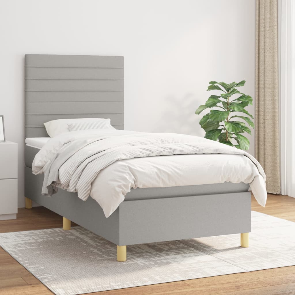 JUNG Vida Boxspringbett mit Matratze Hellgrau 100x200 cm Stoff