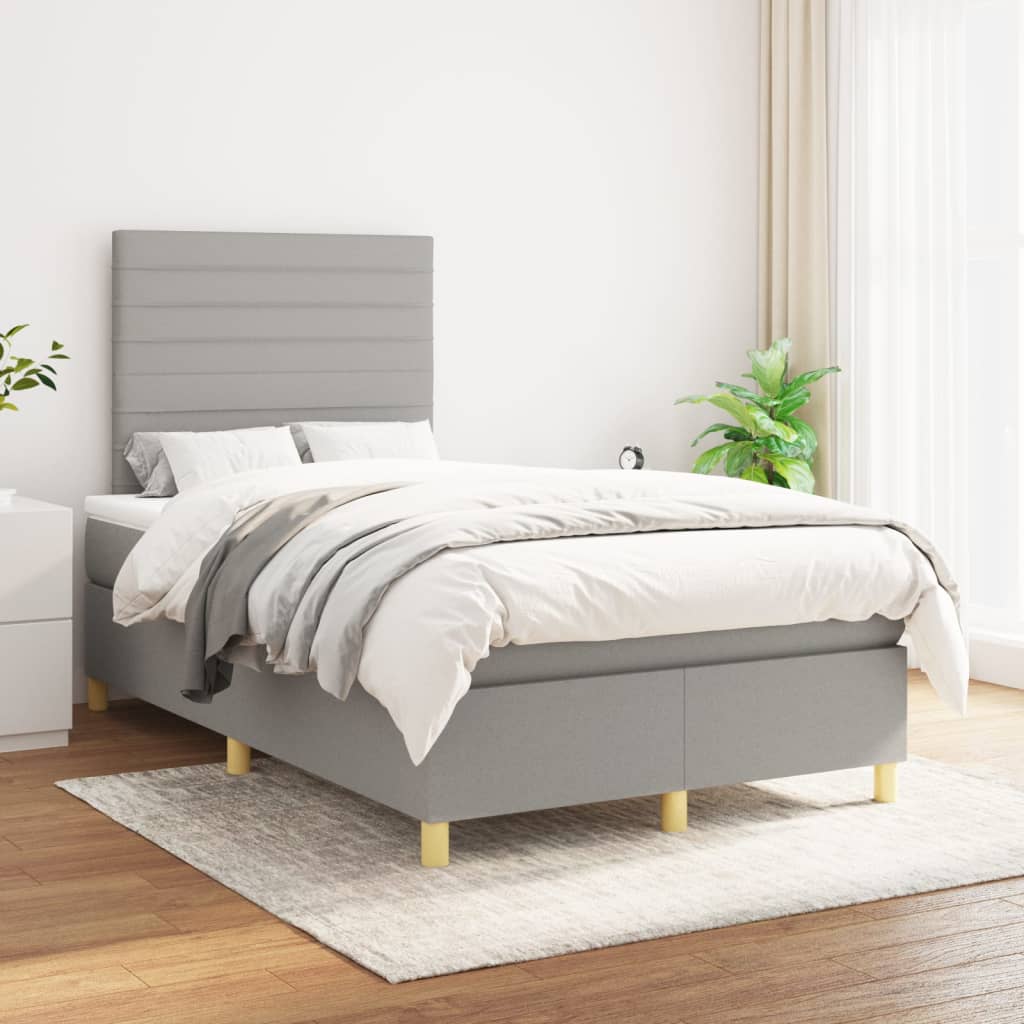 JUNG Vida Boxspringbett mit Matratze Hellgrau 120x200 cm Stoff