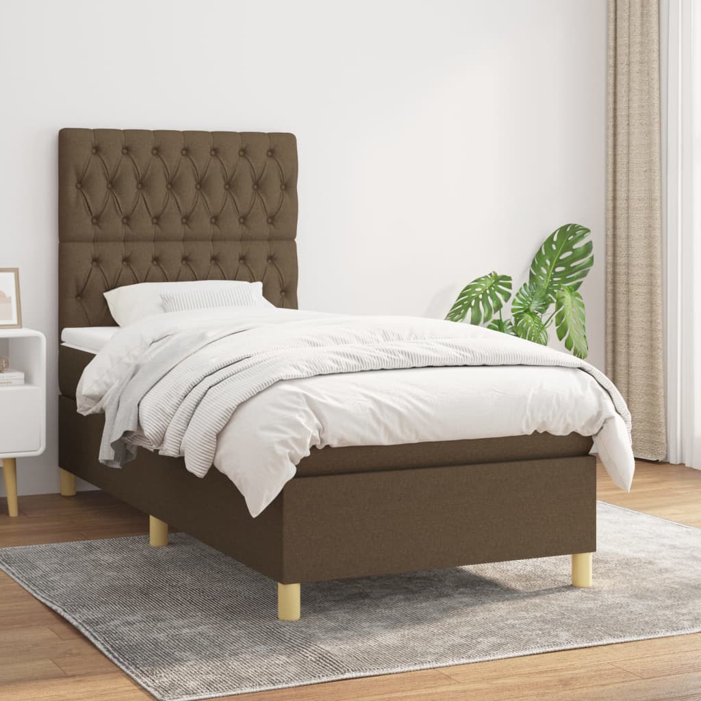 JUNG Vida Boxspringbett mit Matratze Dunkelbraun 100x200 cm Stoff