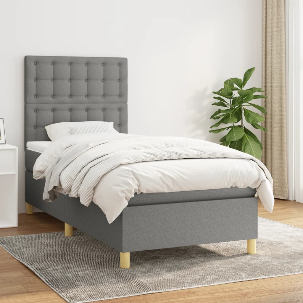 JUNG Vida Boxspringbett mit Matratze Dunkelgrau 90x200 cm Stoff
