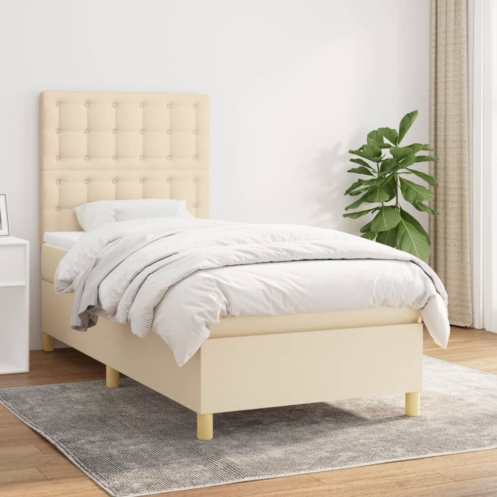 JUNG Vida Boxspringbett mit Matratze Creme 90x200 cm Stoff