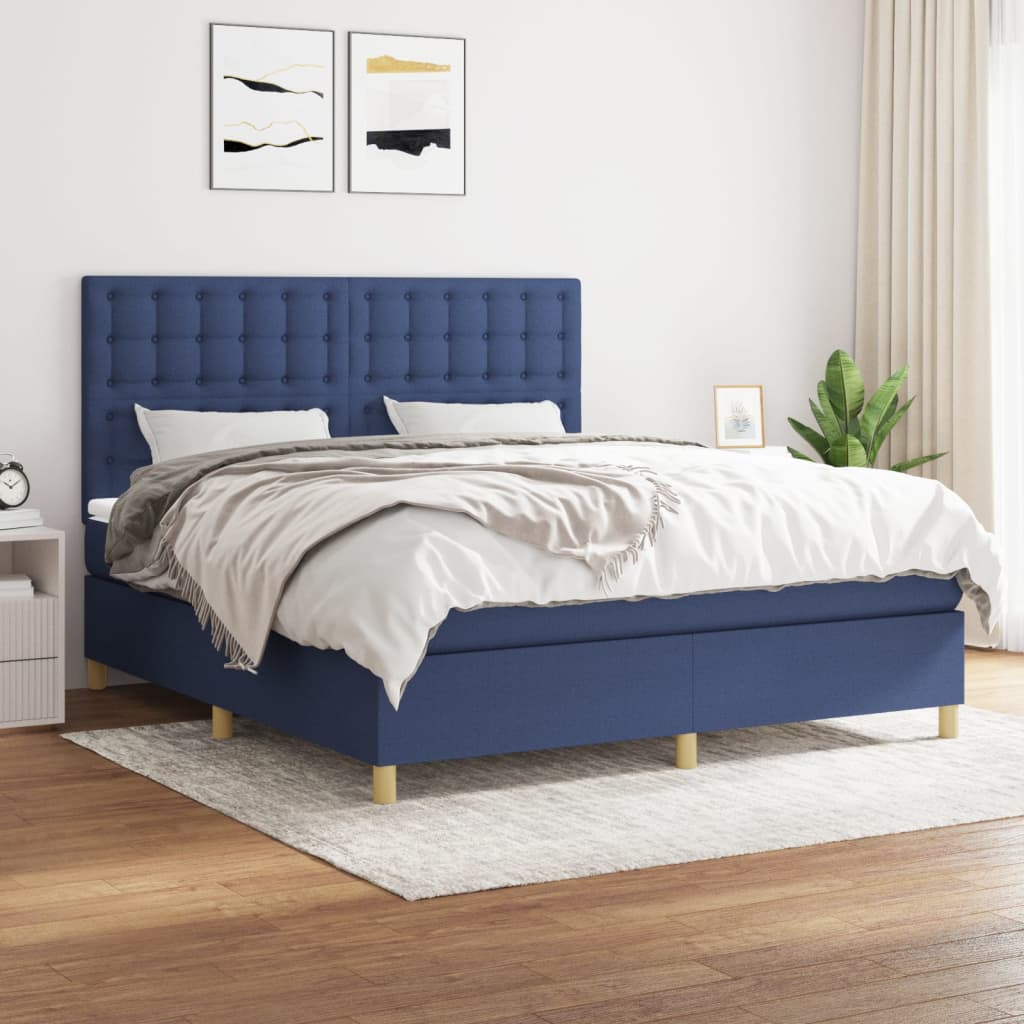 JUNG Vida Boxspringbett mit Matratze Blau 180x200 cm Stoff