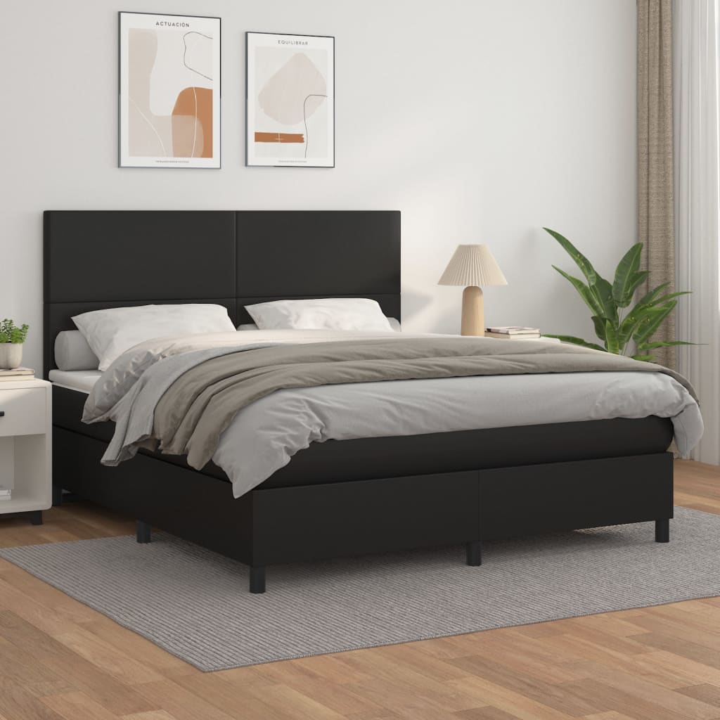 JUNG Vida Boxspringbett mit Matratze Schwarz 160x200 cm Kunstleder