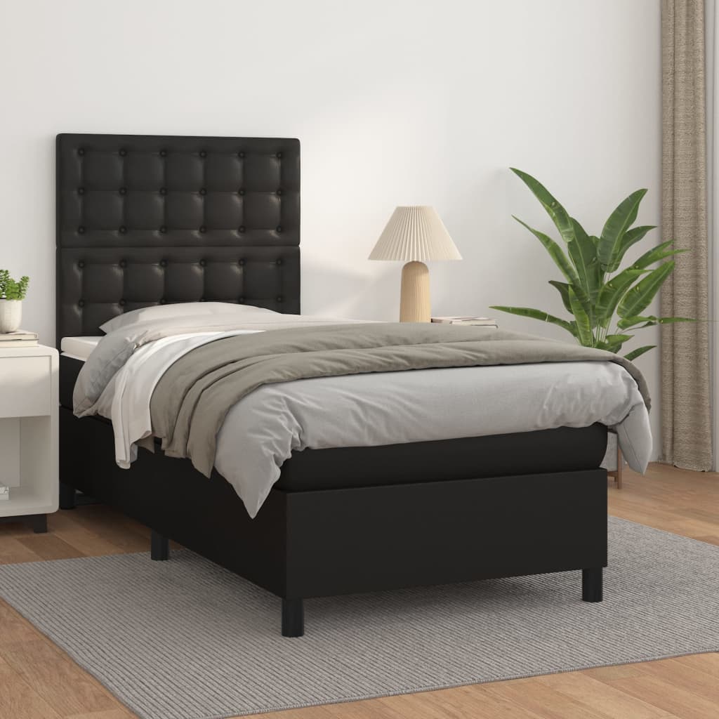 JUNG Vida Boxspringbett mit Matratze Schwarz 80x200 cm Kunstleder