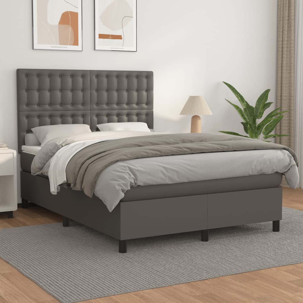 JUNG Vida Boxspringbett mit Matratze Grau 140x200 cm Kunstleder