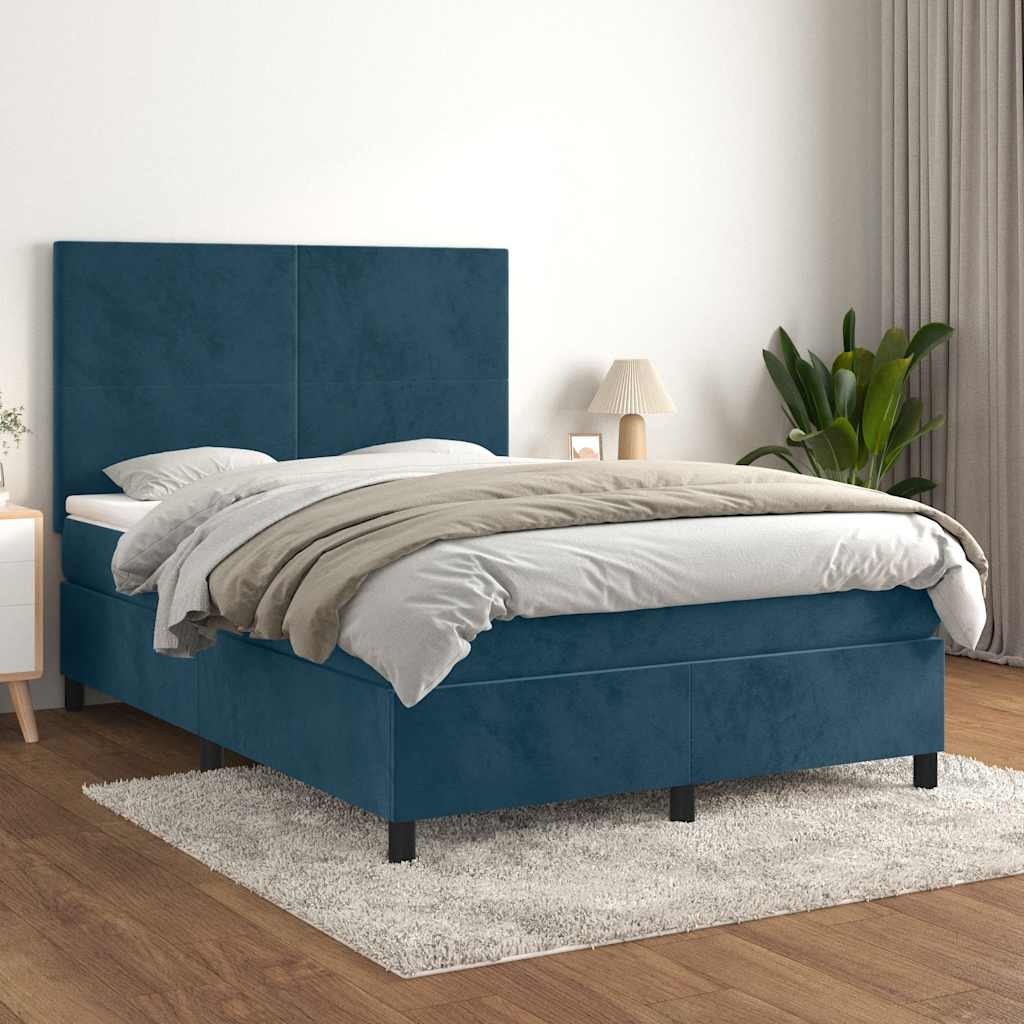 JUNG Vida Boxspringbett mit Matratze Dunkelblau 140x190 cm Samt