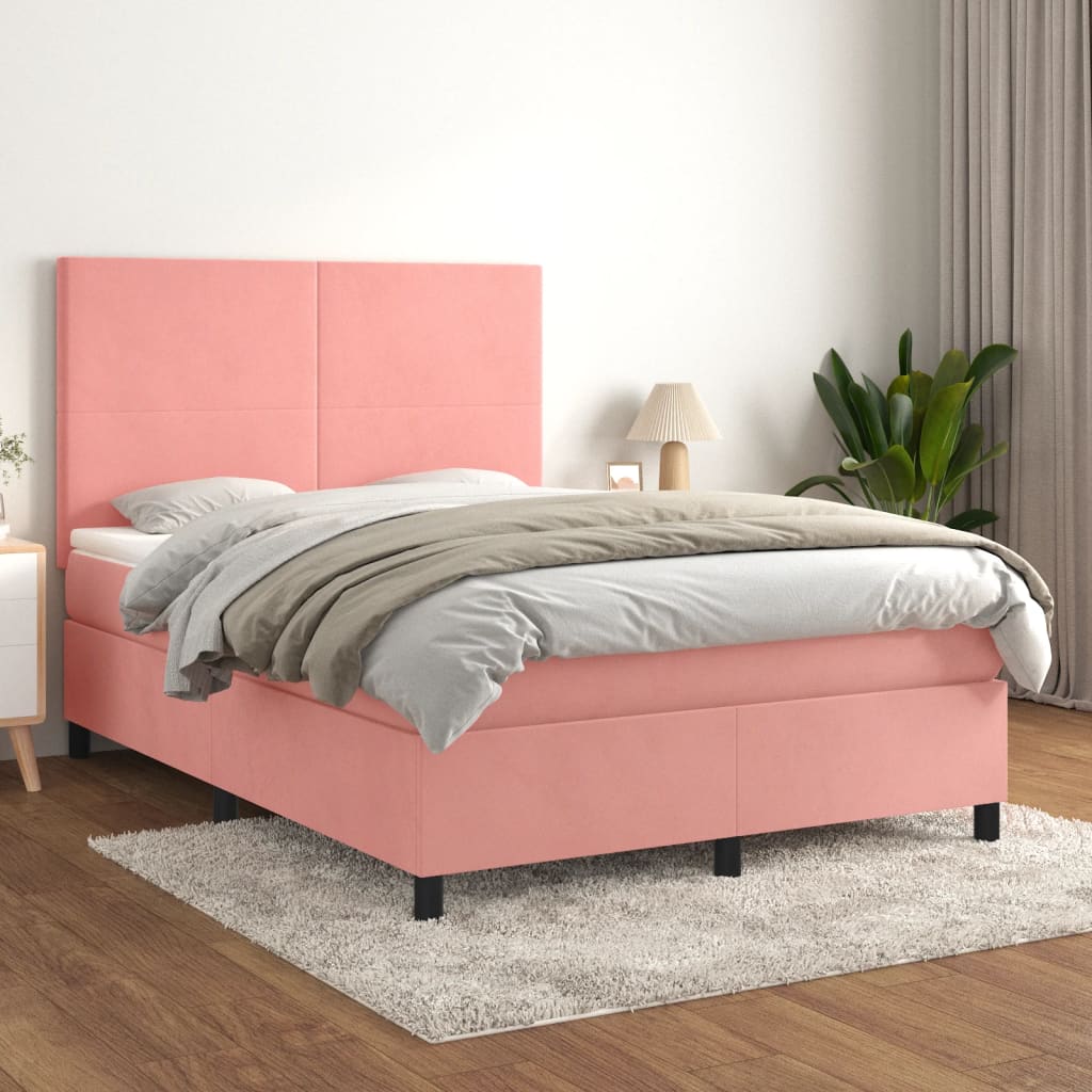 JUNG Vida Boxspringbett mit Matratze Rosa 140x190 cm Samt