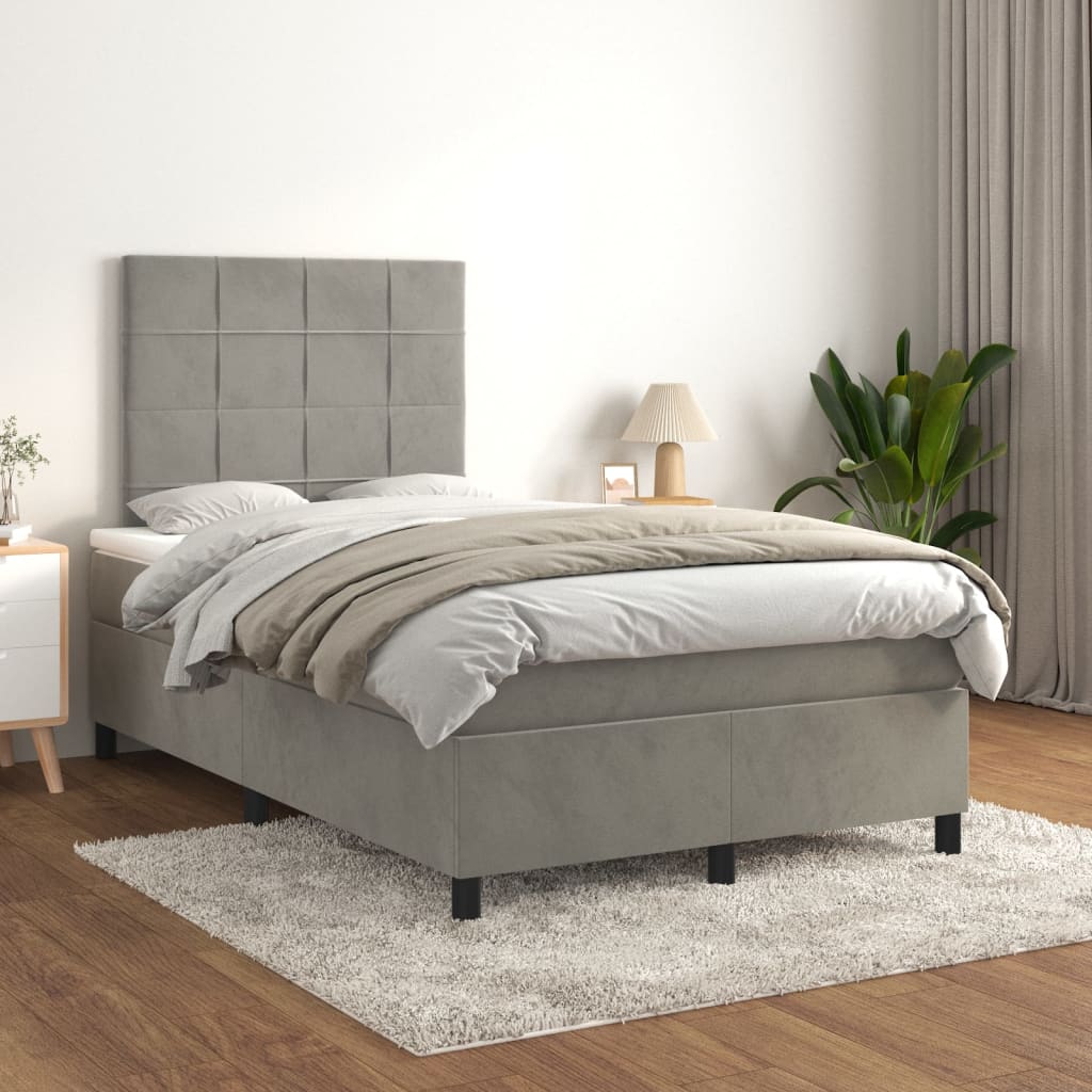 JUNG Vida Boxspringbett mit Matratze Hellgrau 120x200 cm Samt