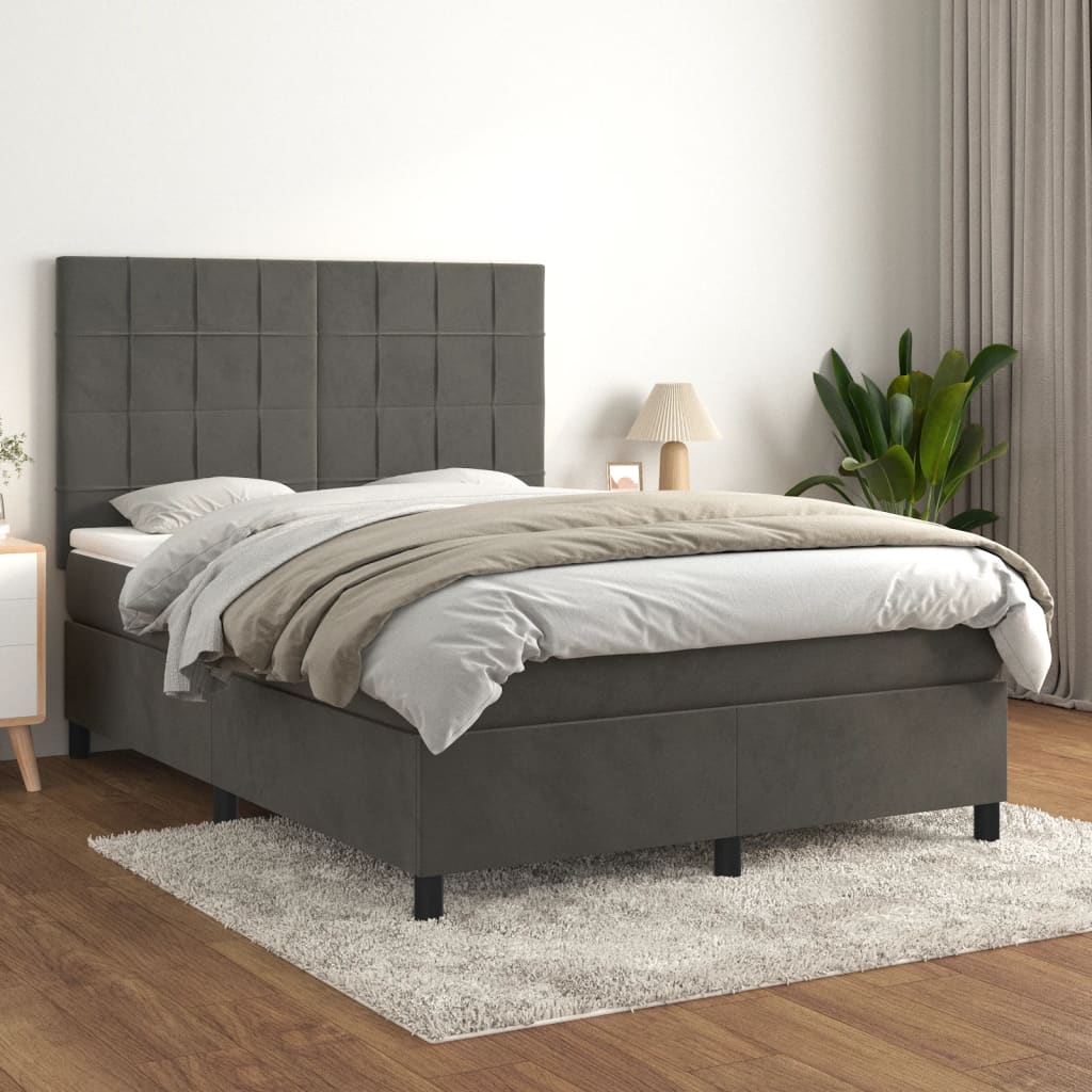 JUNG Vida Boxspringbett mit Matratze Dunkelgrau 140x190 cm Samt
