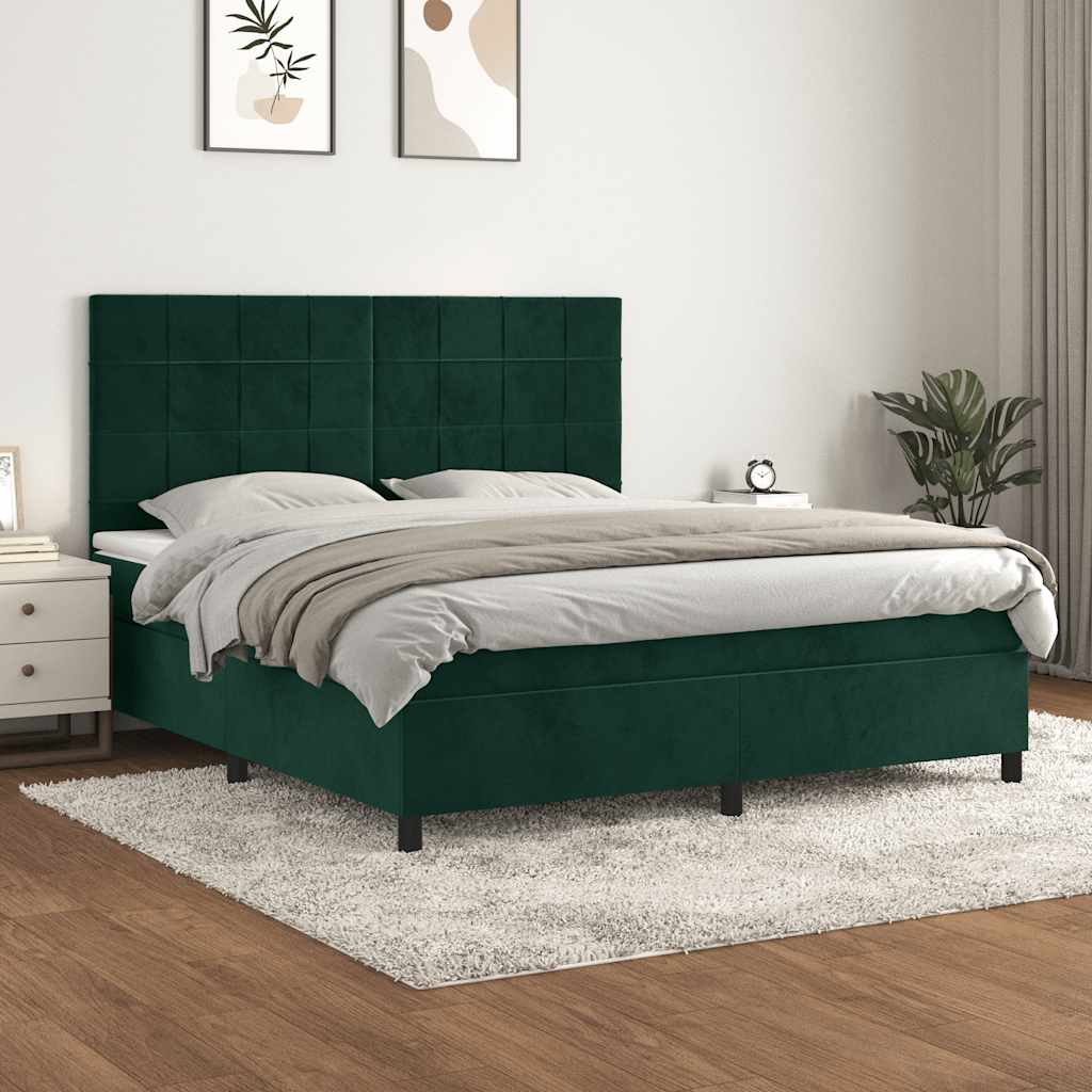 JUNG Vida Boxspringbett mit Matratze Dunkelgrün 160x200 cm Samt