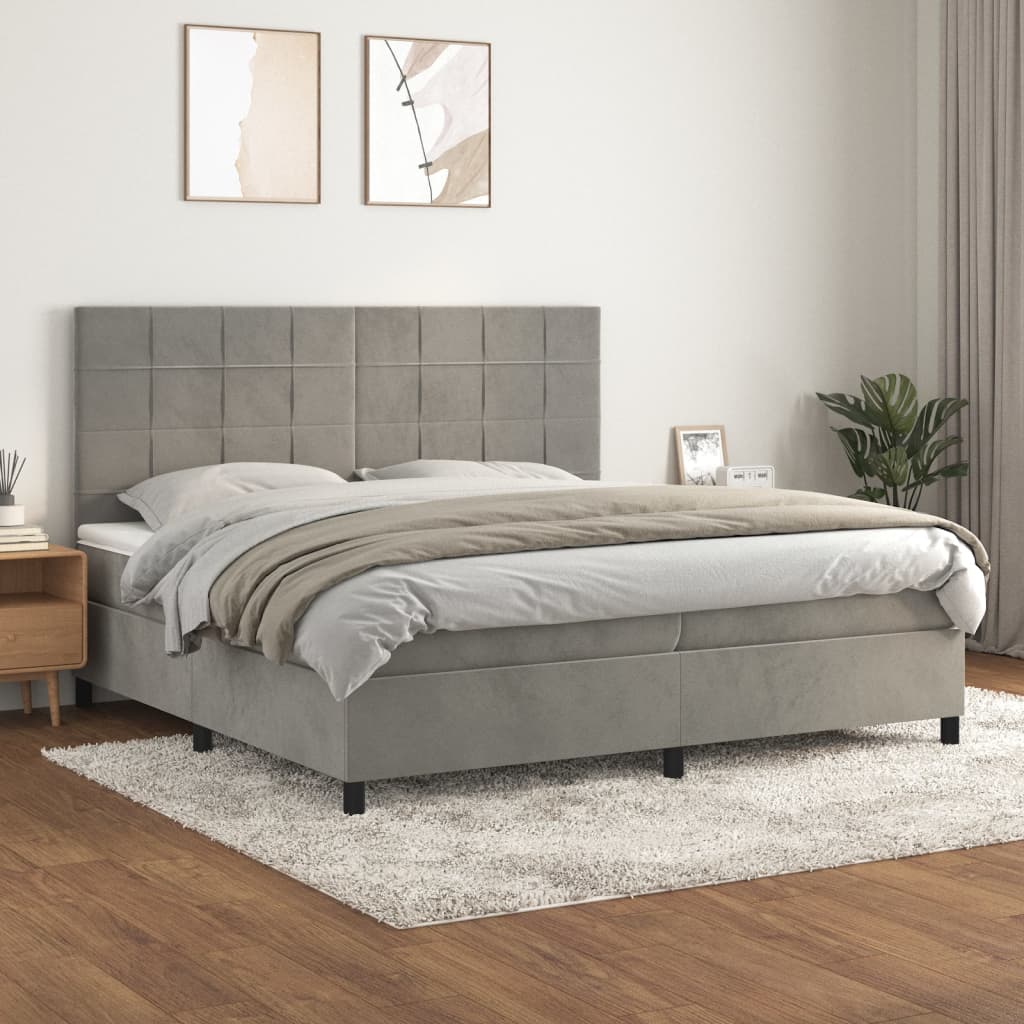 JUNG Vida Boxspringbett mit Matratze Hellgrau 200x200 cm Samt