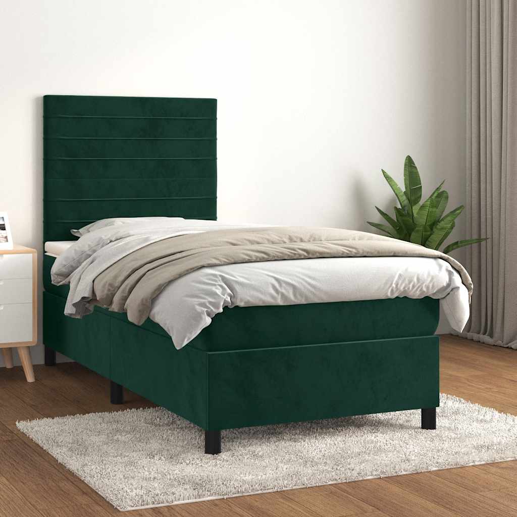 JUNG Vida Boxspringbett mit Matratze Dunkelgrün 90x190 cm Samt