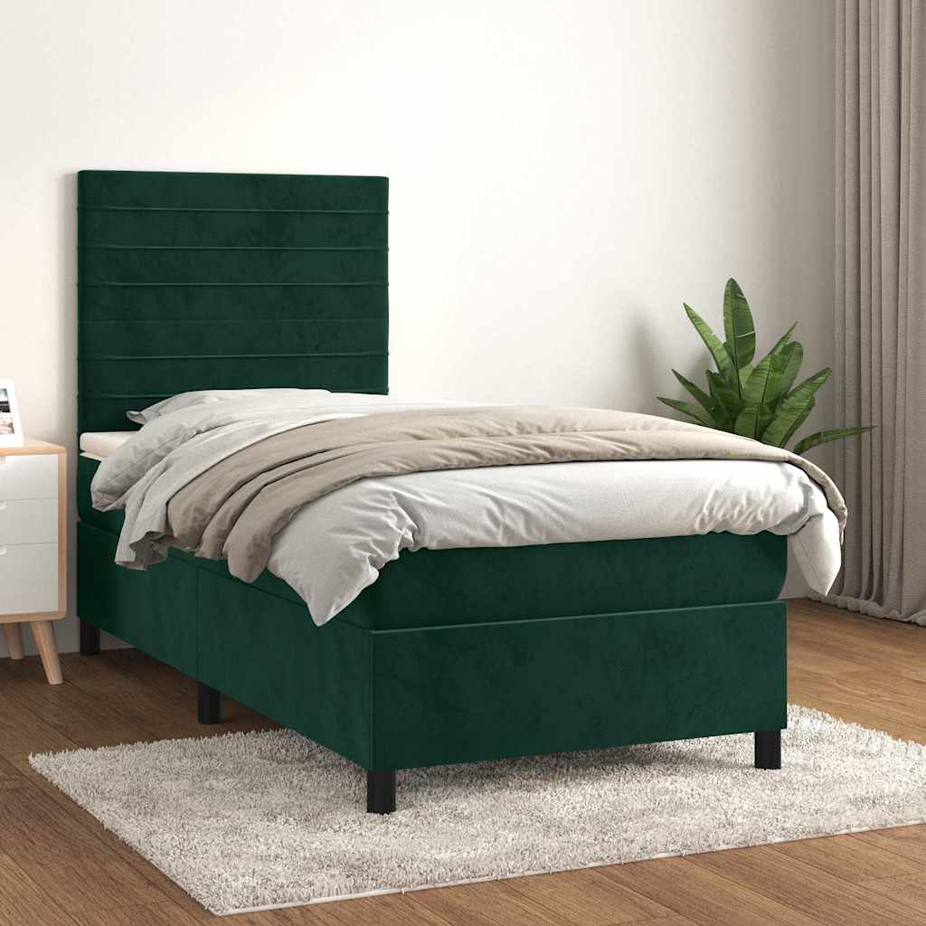JUNG Vida Boxspringbett mit Matratze Dunkelgrün 90x200 cm Samt
