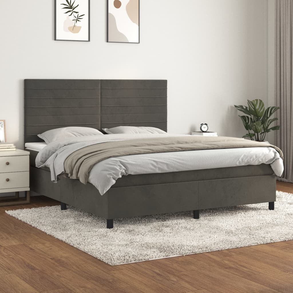 JUNG Vida Boxspringbett mit Matratze Dunkelgrau 160x200 cm Samt