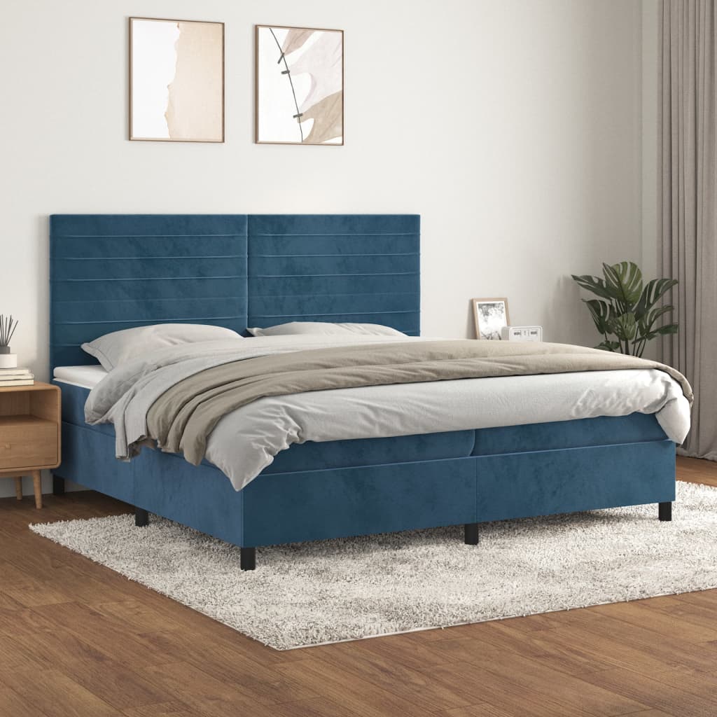 JUNG Vida Boxspringbett mit Matratze Dunkelblau 200x200 cm Samt