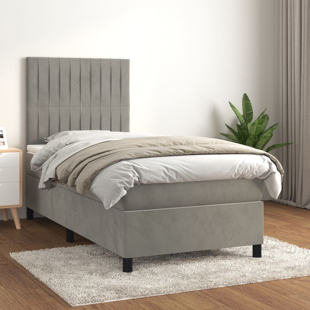 JUNG Vida Boxspringbett mit Matratze Hellgrau 90x190 cm Samt