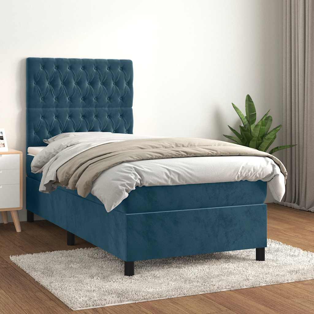 JUNG Vida Boxspringbett mit Matratze Dunkelblau 90x190 cm Samt