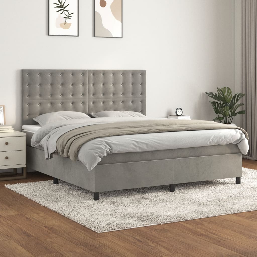 JUNG Vida Boxspringbett mit Matratze Hellgrau 160x200 cm Samt