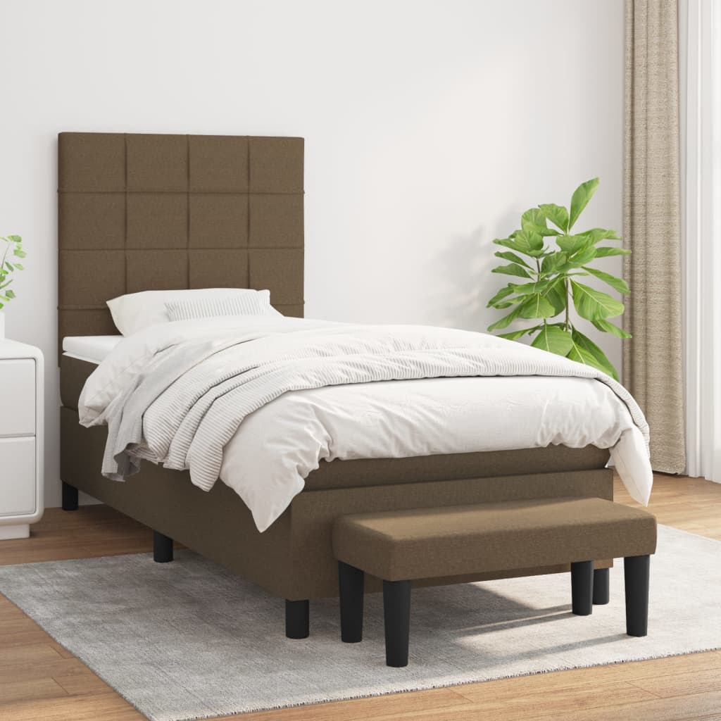 JUNG Vida Boxspringbett mit Matratze Dunkelbraun 100x200 cm Stoff