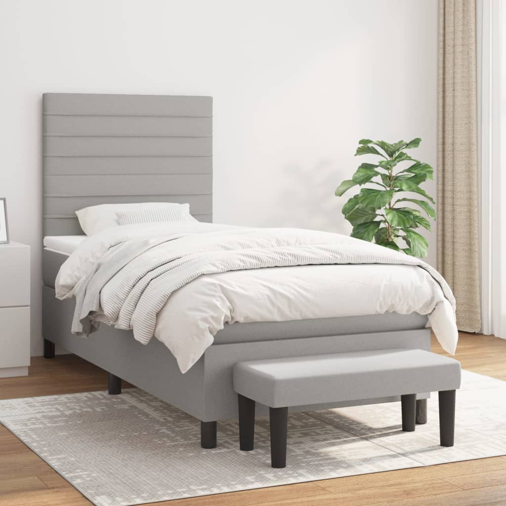 JUNG Vida Boxspringbett mit Matratze Hellgrau 80x200 cm Stoff