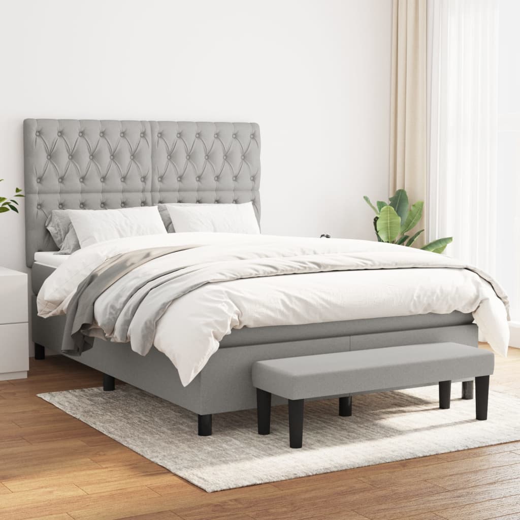 JUNG Vida Boxspringbett mit Matratze Hellgrau 140x200 cm Stoff