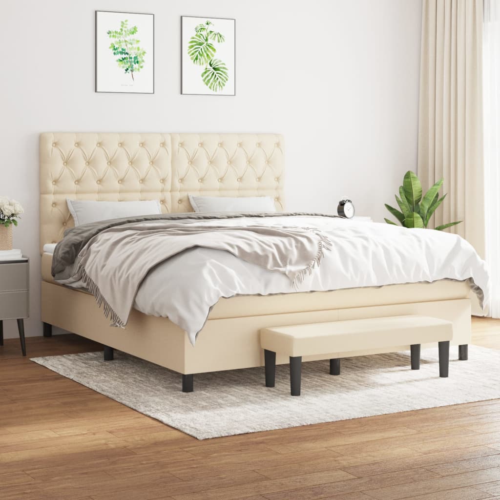 JUNG Vida Boxspringbett mit Matratze Creme 160x200 cm Stoff