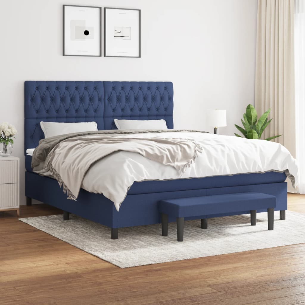 JUNG Vida Boxspringbett mit Matratze Blau 180x200 cm Stoff
