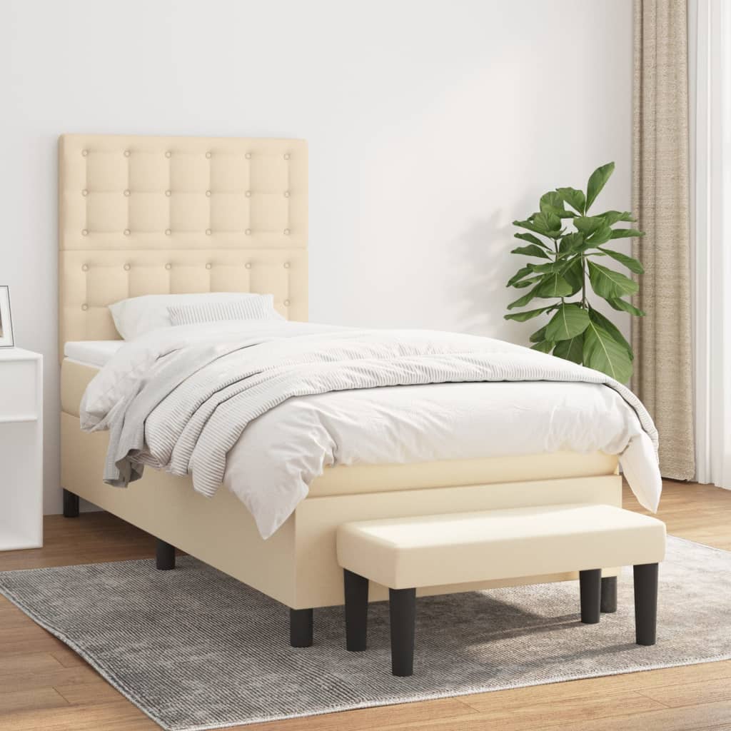 JUNG Vida Boxspringbett mit Matratze Creme 90x190 cm Stoff